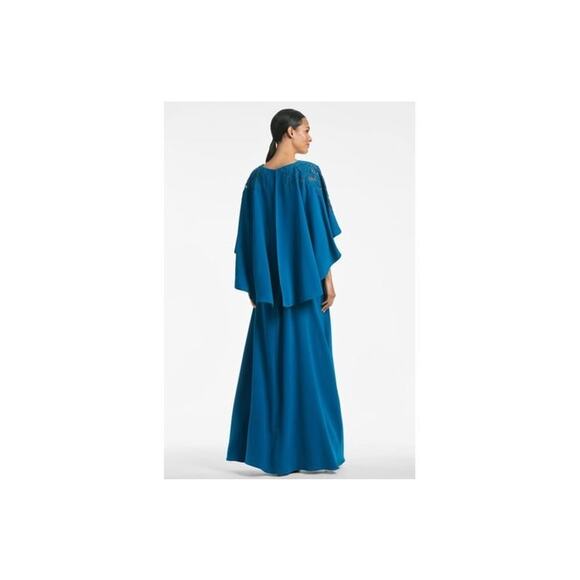 Sachin & Babi Wren Moroccan Blue Cape Embroidered Gown Size 4 - Picture 3 of 12